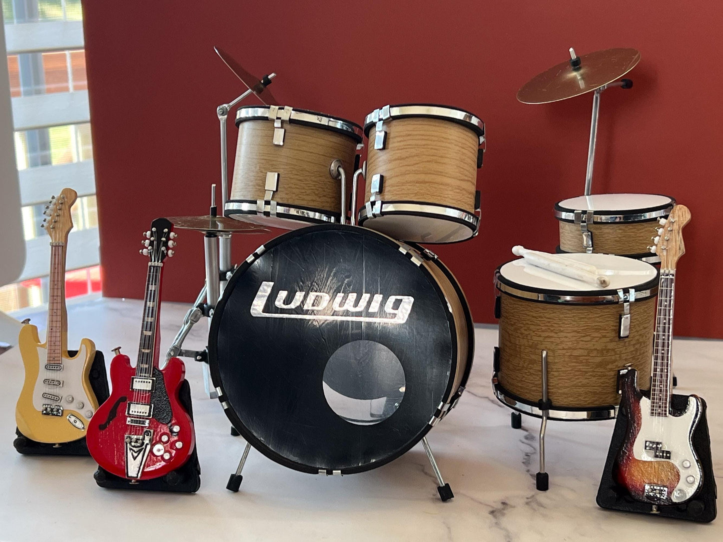 Dollhouse Ludwig Drums & Guitar Set - 1:6 Scale Miniature Music Room Collectible Drums __etsy:7997236181