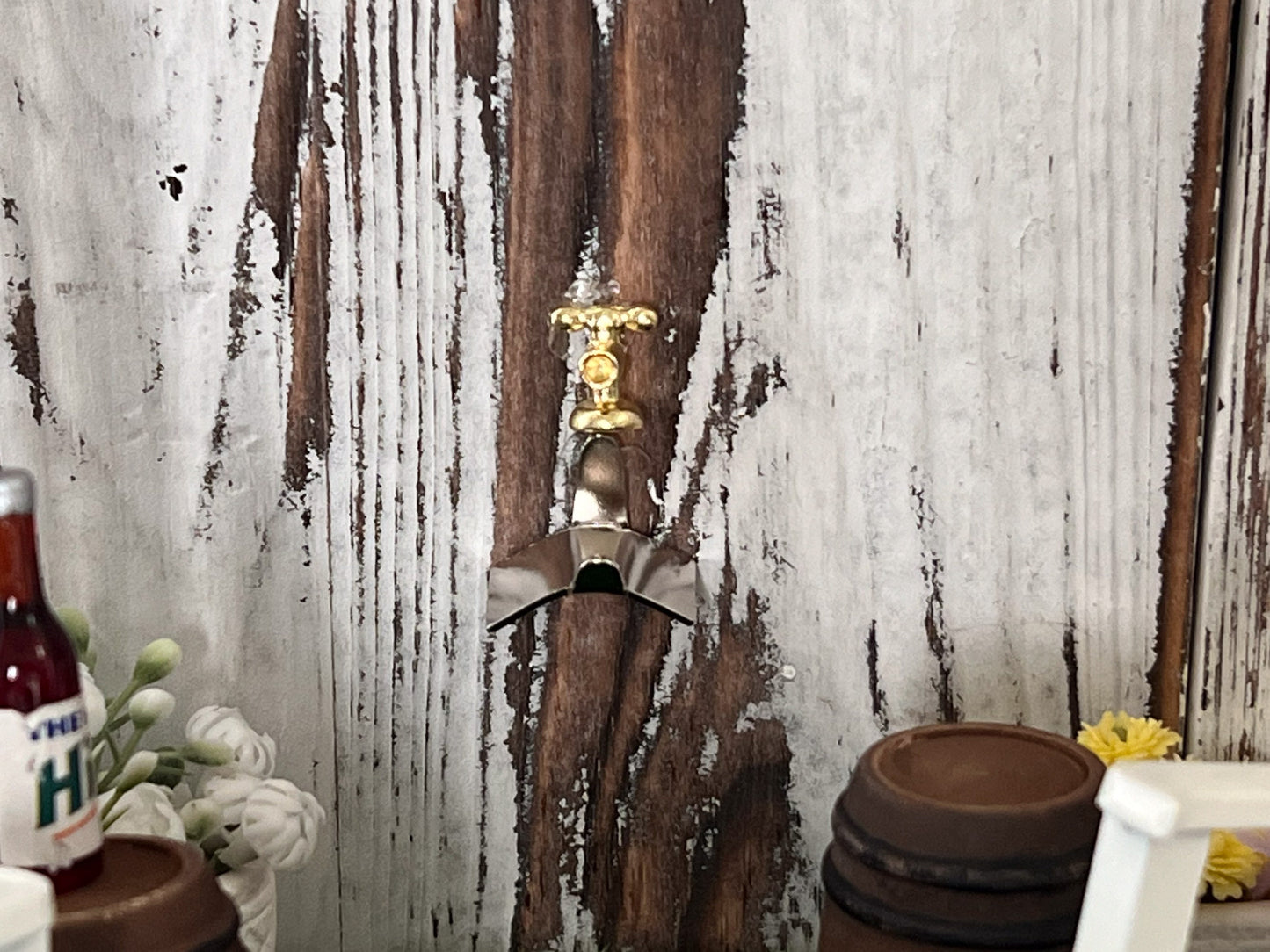 Dollhouse Miniature Wall Mount Water Hose – 1:12 Scale Dollhouse Garden Accessory | Green Hose with Spout & Holder- __etsy:6035559322