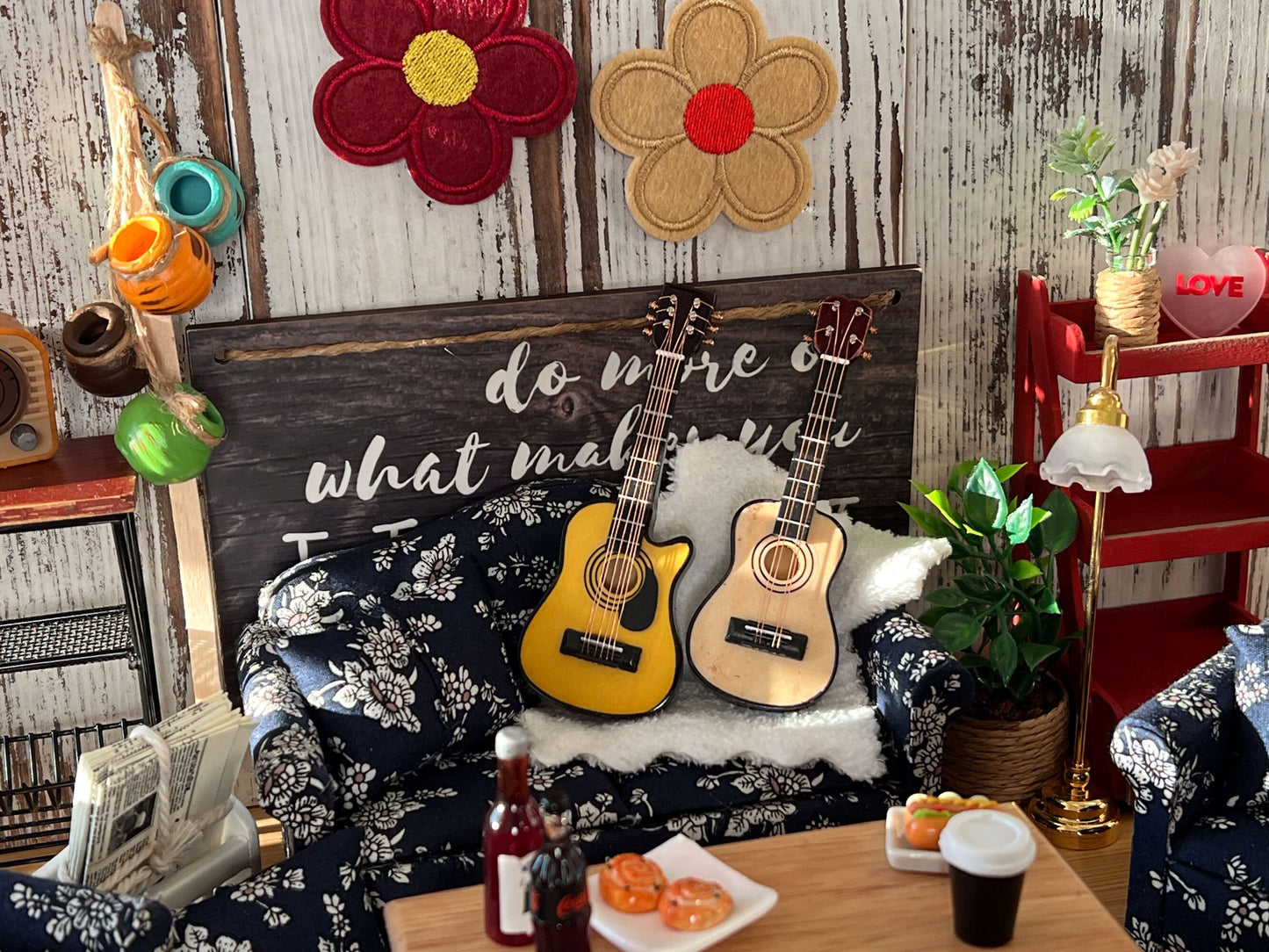 Miniature Acoustic Guitar – 1:12 Scale – Dollhouse Dreadnought & Cutaway | Mahogany Like Finish __etsy:5847589166