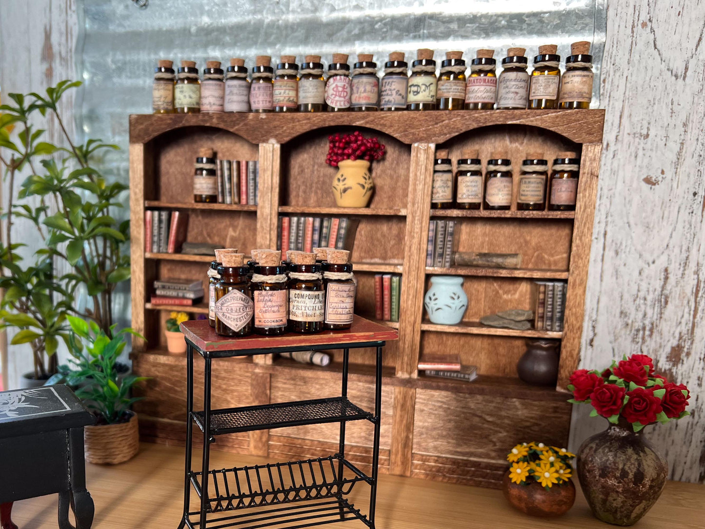 Miniature Apothecary Set 1:12 Scale - 9 PC Dollhouse Amber Glass Bottles with Labels __etsy:6564034204