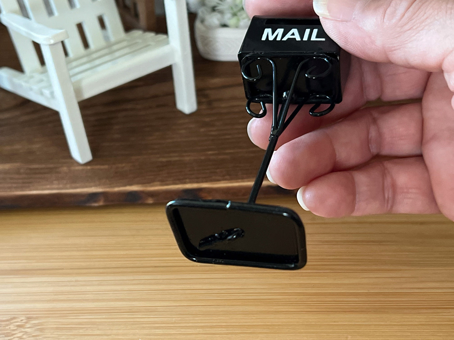 Miniature Black Metal Mailbox – 1:12 Scale Dollhouse Accessory, Standing Mailbox with White "MAIL" Text __etsy:5854306032