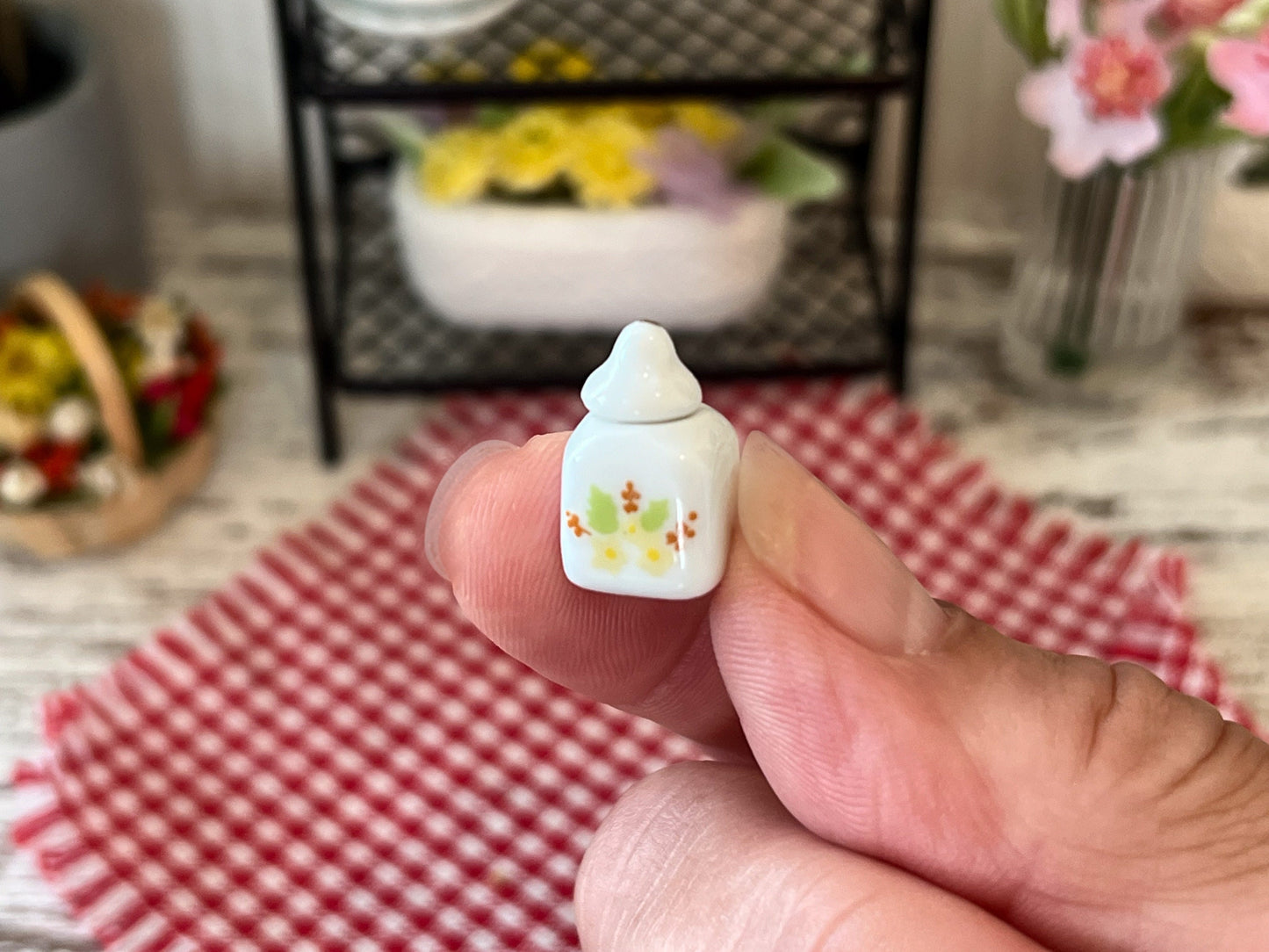 Miniature Ceramic Canister Set – 1:12 Scale – Dollhouse Sugar, Flour & Coffee Canisters __etsy:6111251251