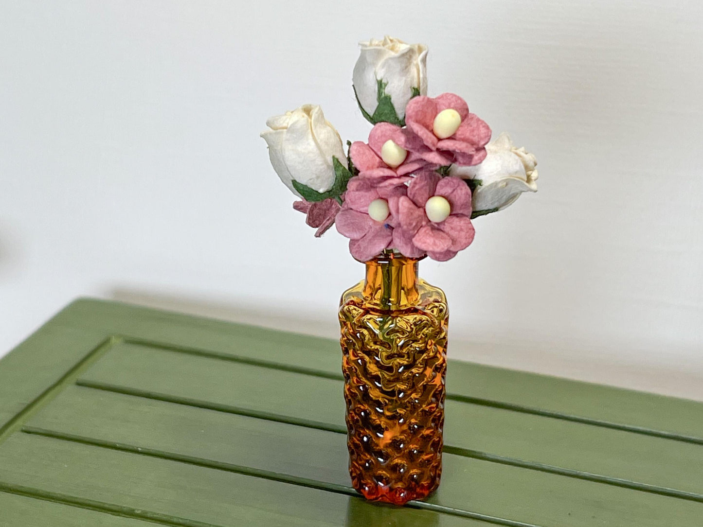 Miniature Glass Vase with Paper Flowers, 1:12 Scale Dollhouse Décor __etsy:7754323494