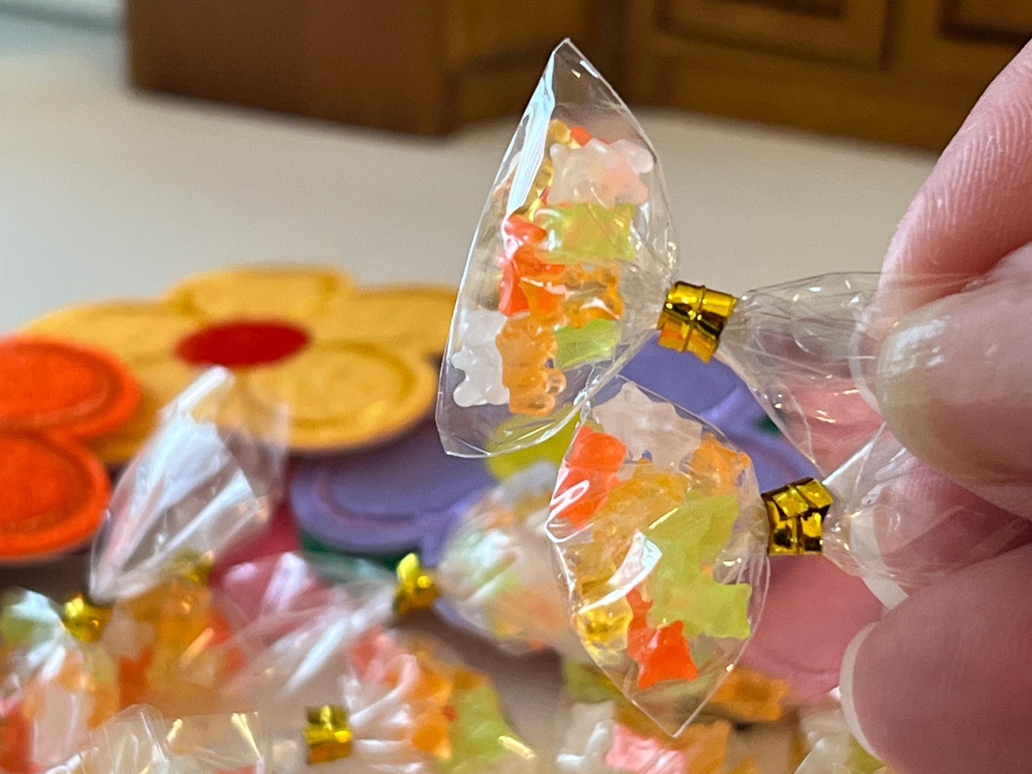 Miniature Gummy Bear Bag - 2PC - 1:12 Scale - Dollhouse Candy Bag __etsy:7734710703