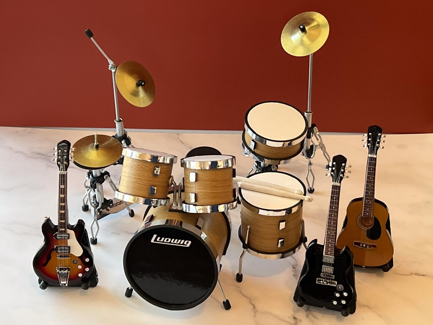 Miniature Ludwig Beige Drum Set & Guitars 1:12 Scale - Dollhouse Collectibles Music __etsy:7996879067