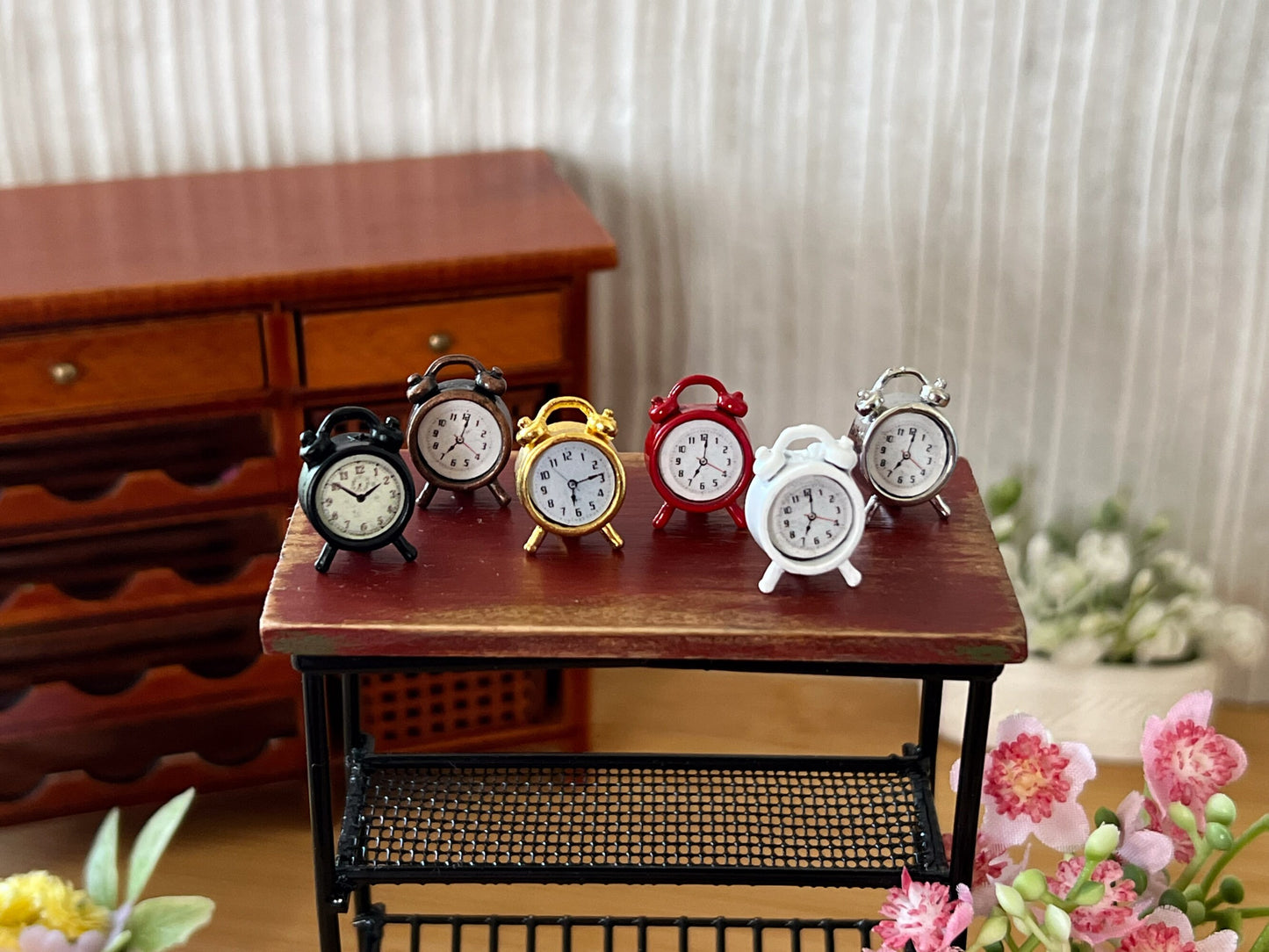 Miniature Metal Alarm Clocks 1:12 Scale – Dollhouse Clocks in Red-White-Silver-Golden-Bronze-Black __etsy:6022244194