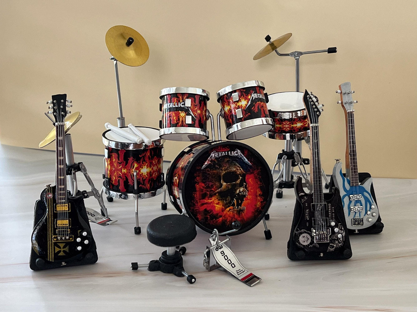 Miniature Metallica Drum Set & Guitars- 1:12 Scale, Collectible Red Drums Replica, Dollhouse Instrument __etsy:8003009285