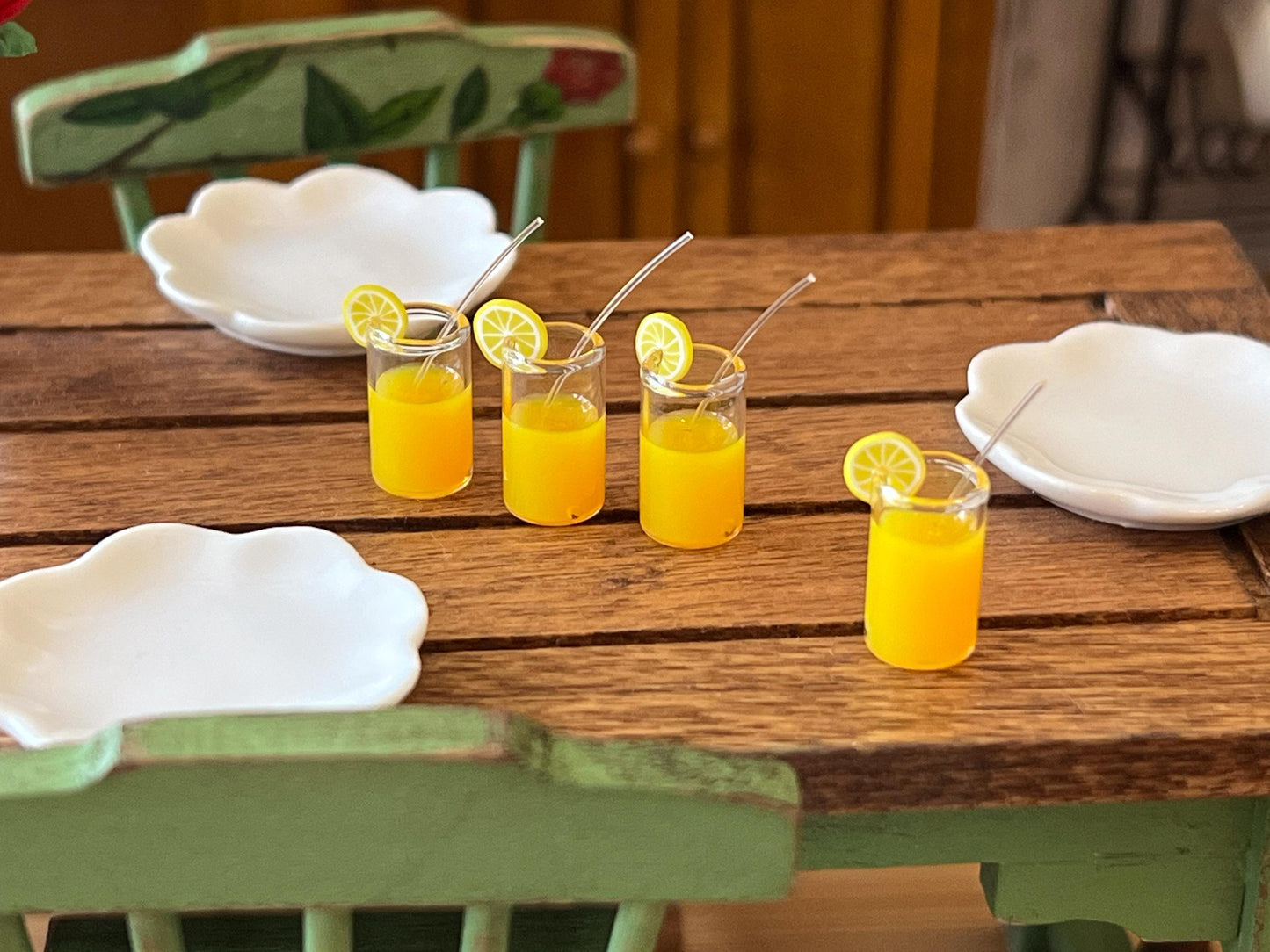 Miniature Orange Juice Glasses - 1:12 Scale 4- Piece Set - Dollhouse Kitchen Decor __etsy:6499534903