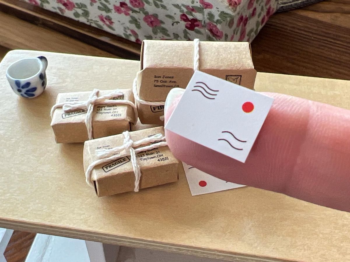Miniature Postcards and Packages 1:12 Scale – Dollhouse Mail Set – Mini Shipping Supplies __etsy:6901727792