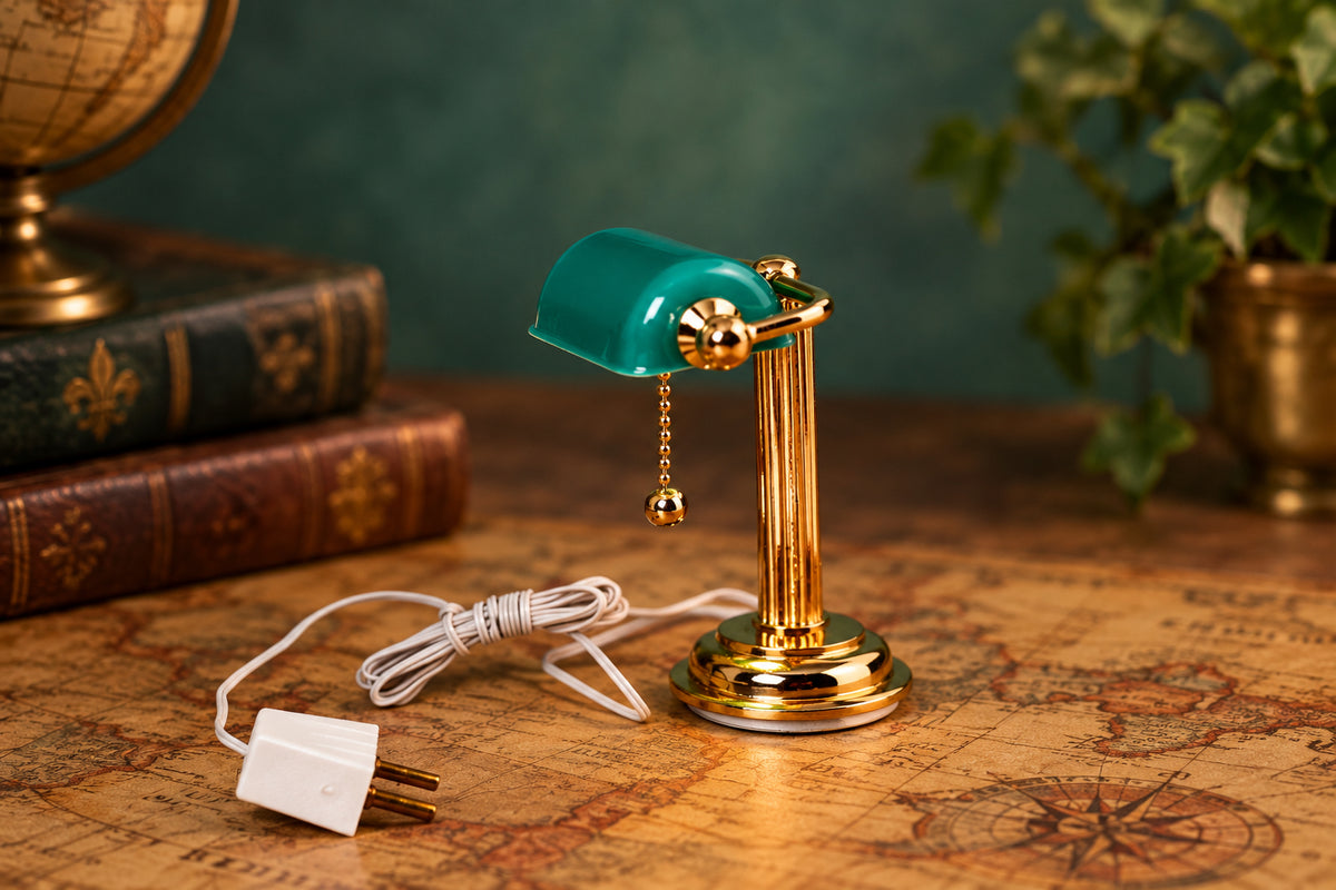 Miniature Retro Banker Desk Lamp 1:12 Scale – Working Dollhouse Office Light __etsy:5740634828