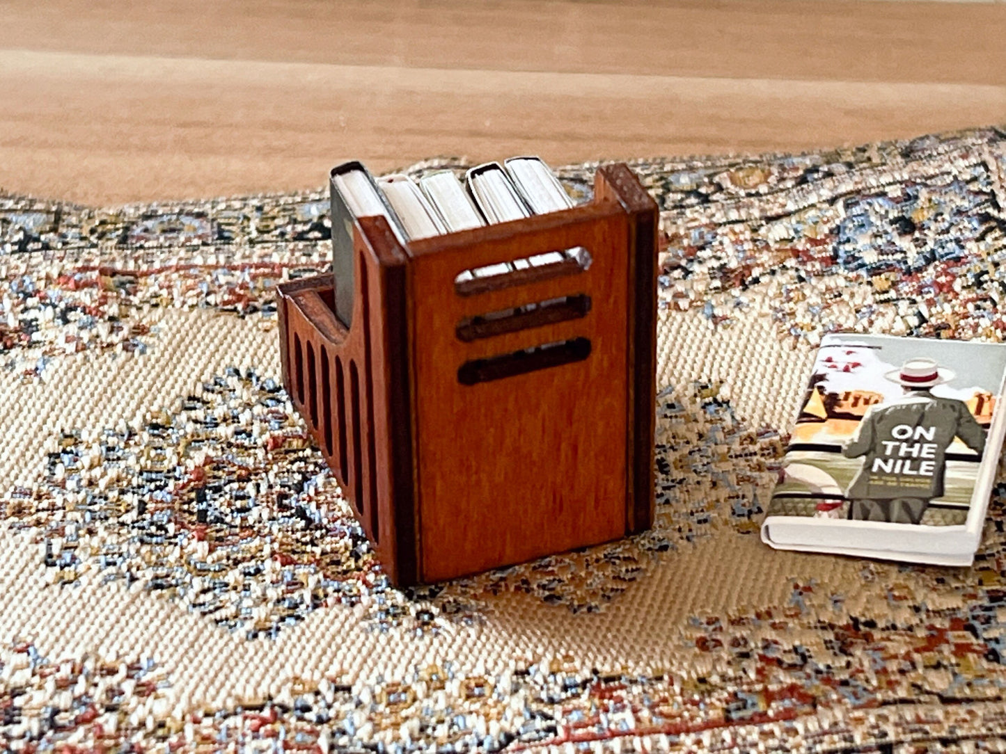 Miniature Retro Desk Organizer with Books – 1:12 Scale – Dollhouse Book Holder for Office __etsy:5573135730