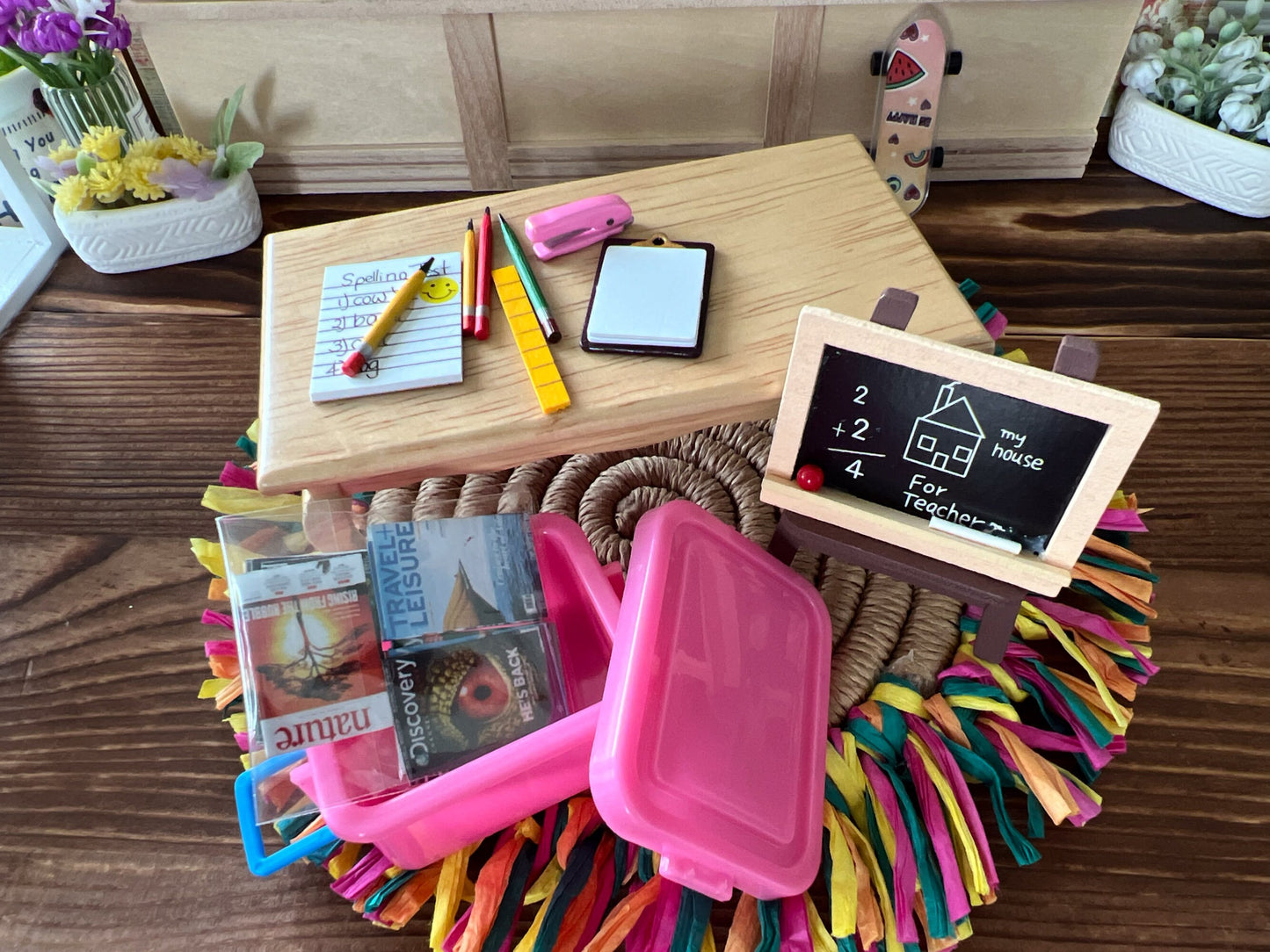 Miniature School Accessories 1:12 Scale – Dollhouse Student Desk Books and Supplies __etsy:6048008141