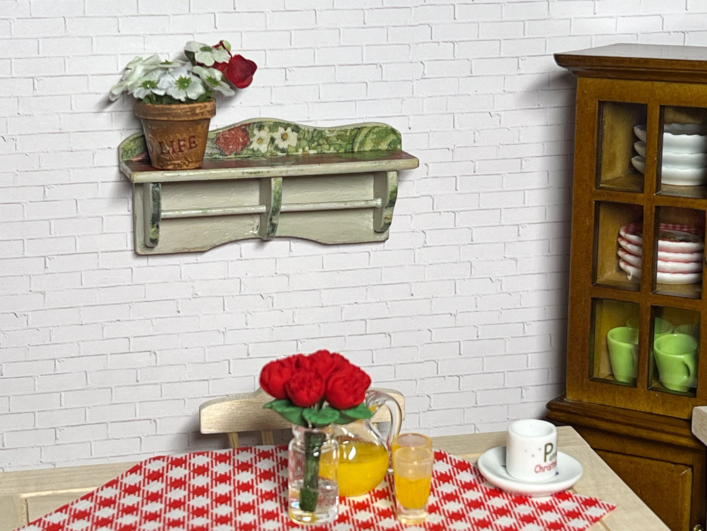 Miniature Solid Oakwood Wall Shelf Rack, 1:12 Scale - Dollhouse Kitchen or Bathroom Decor __etsy:5669763935