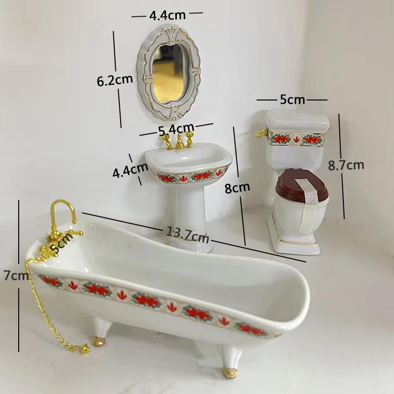 Miniature Toilet-Tub-Sink Set - 1:12 Scale - Dollhouse White Ceramic Tub, Toilet & Sink __etsy:6667576856
