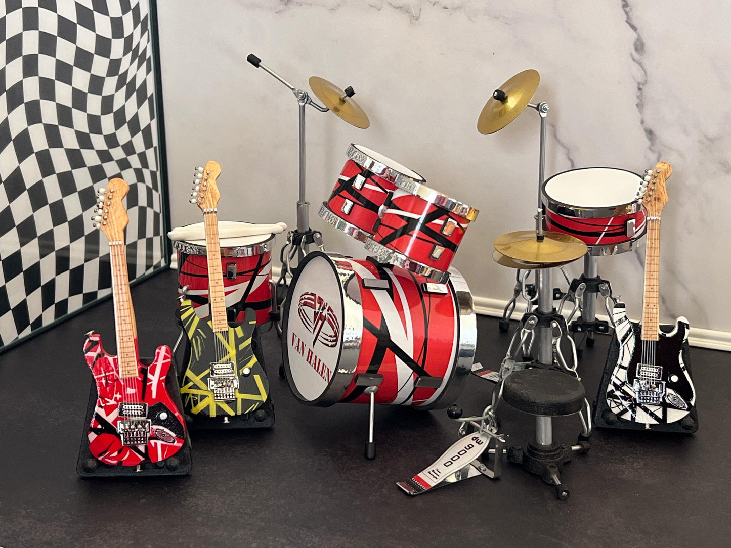 Miniature Van Halen Drum Set & Guitars - 1:12 Scale, Dollhouse Rock Collectible Drums __etsy:8017125667