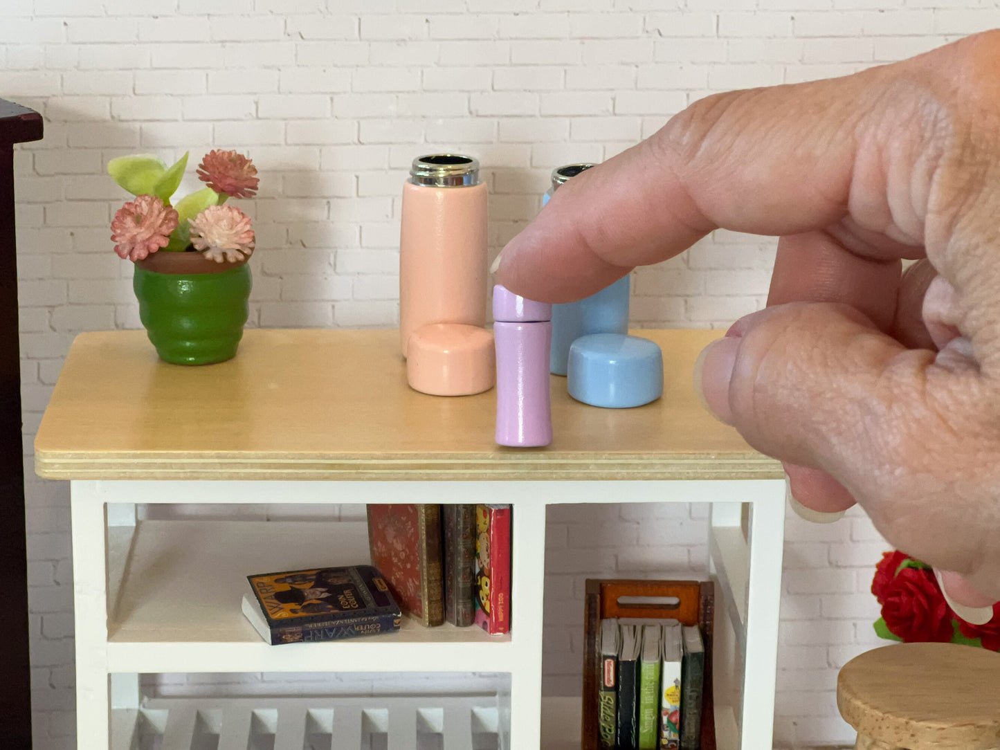 Miniature Water Bottle-1:12 or 1/6 Scale - Dollhouse Metal Drinking Bottle, Lilac, Blue, Orange __etsy:5587867152