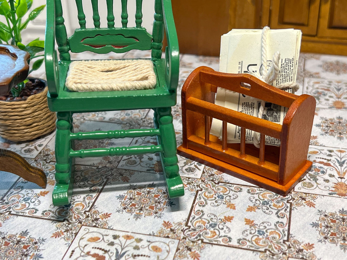 Miniature Wood Magazine Rack 1:12 Scale, Dollhouse Newspaper Rack __etsy:5719559682