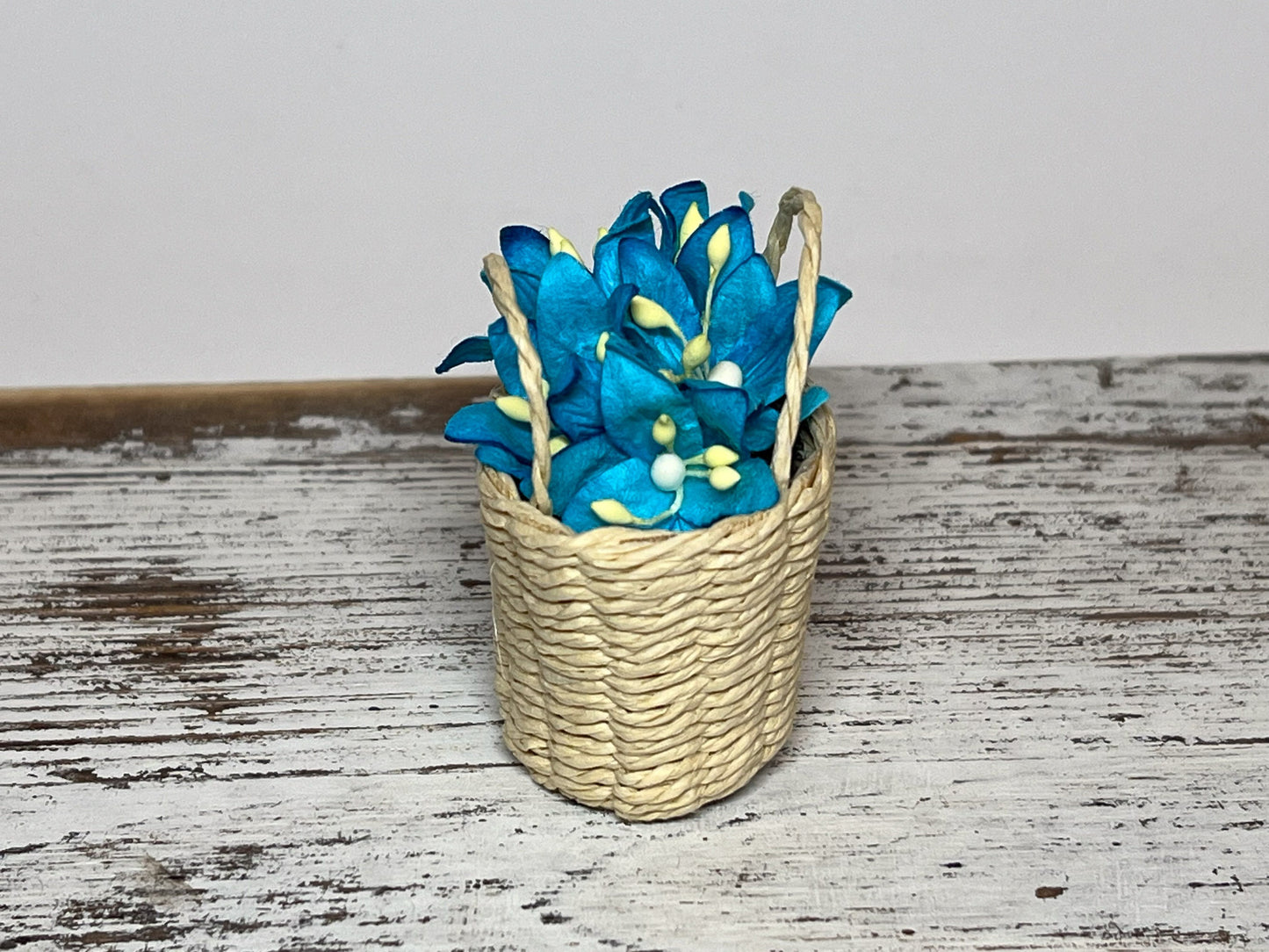 Miniature Woven Basket 1 :12 Scale - Dollhouse Basket with Paper Lily Flowers __etsy:5586038069
