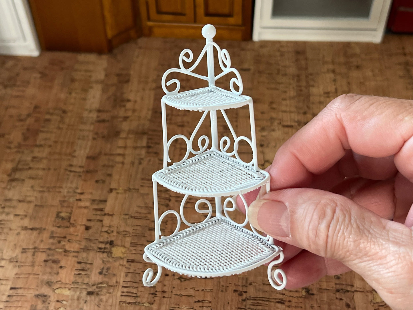 Miniature Wrought Iron Corner Three-Tier Plant Shelf - 1:12 Scale Dollhouse Furniture Corner Piece __etsy:6093152287