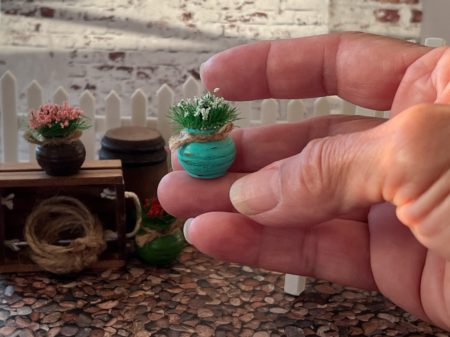 Miniature Flowerpots 4PC – 12th Scale, Dollhouse Garden Planters __etsy:5434134480