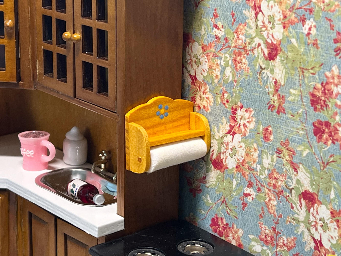 Miniature Paper Towel Holder 1:12 Scale โ Dollhouse Wooden Towel Rack __etsy:5762094295