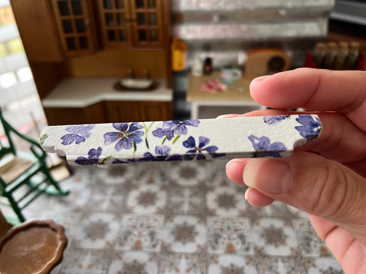 Miniature 1:12 Scale Bookshelf with Floral Decoupage – Dollhouse Wooden Shelf __etsy:5848302697