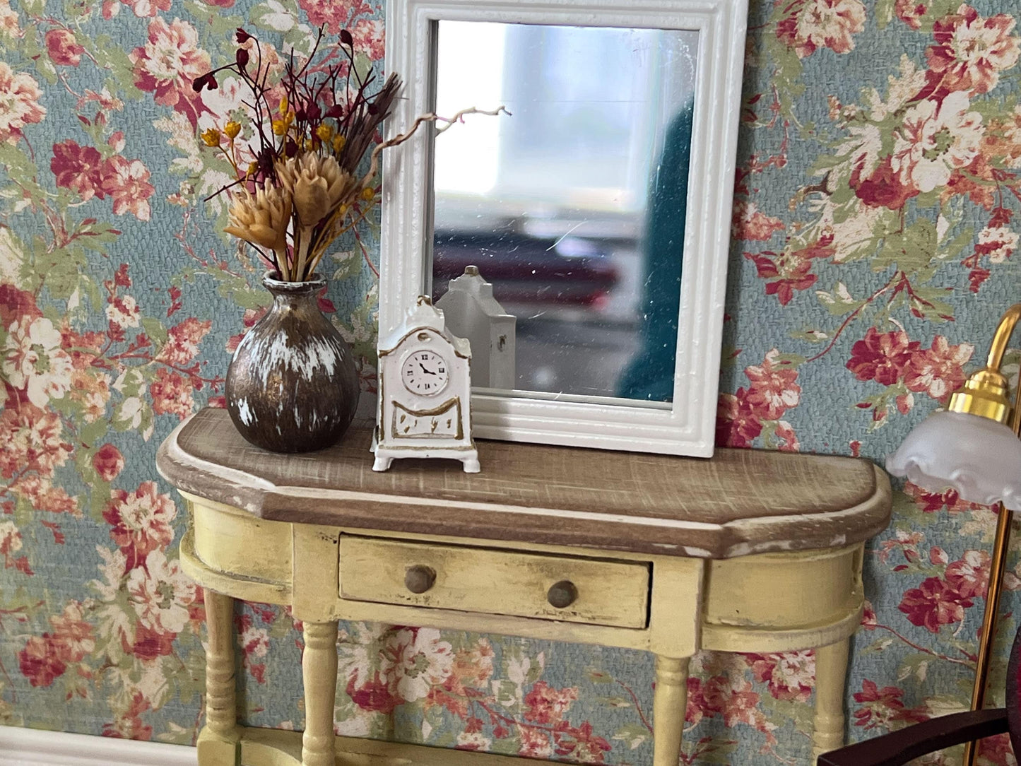 Miniature White Tabletop Clock with Gold Edging, 1:12 Scale Desk, Mantle Clock for Dollhouse __etsy:6067554331