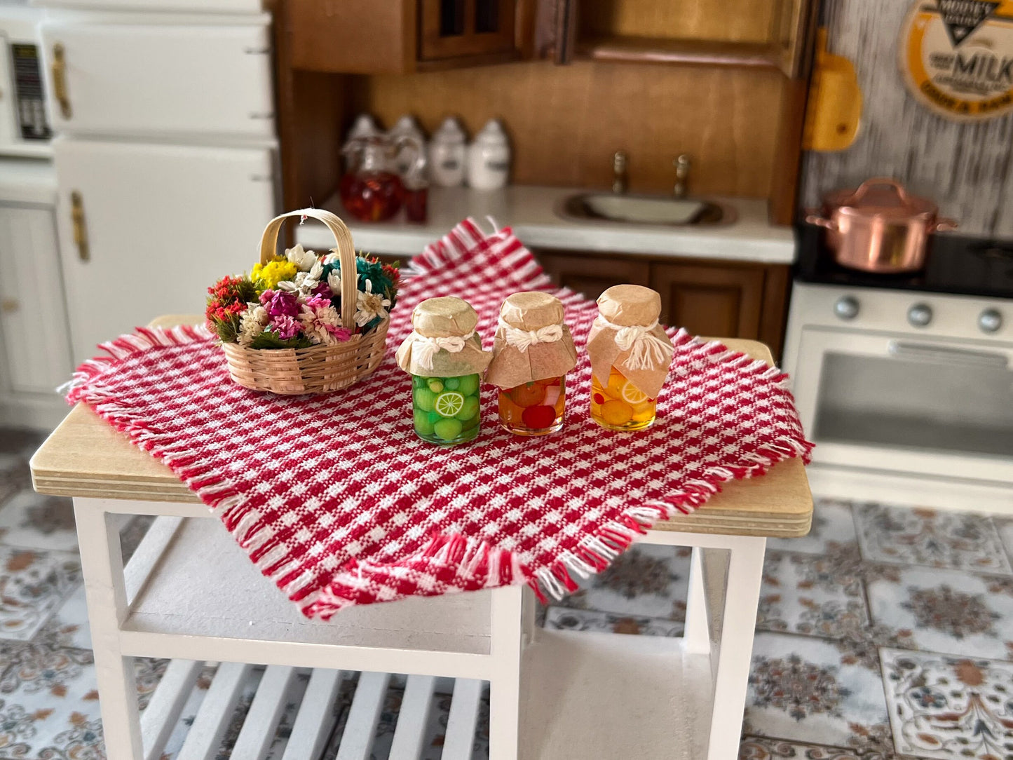 Miniature Glass Preserves 1:12 Scale - 3PC Dollhouse Jam Filled in Orange, Cherry, Lime __etsy:6154116271