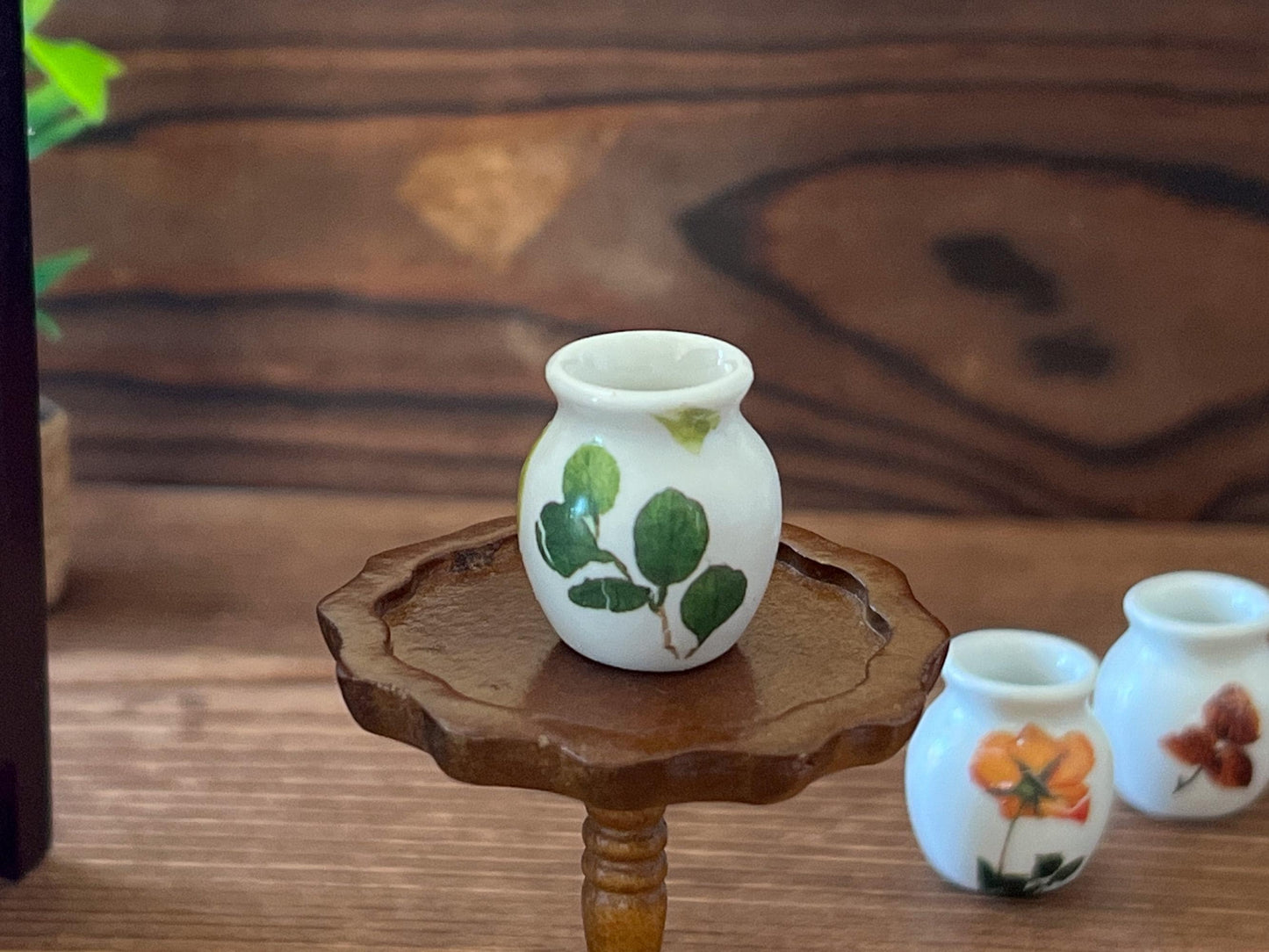 Miniature Ceramic Vase 1:12 Scale – White with Transferred Flower Designs for Dollhouse __etsy:6613264452
