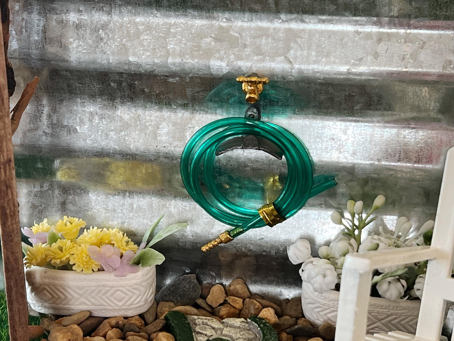 Miniature Wall Mount Water Hose-1:12 Scale â Dollhouse Green Hose with Spout & Holder __etsy:7168031999