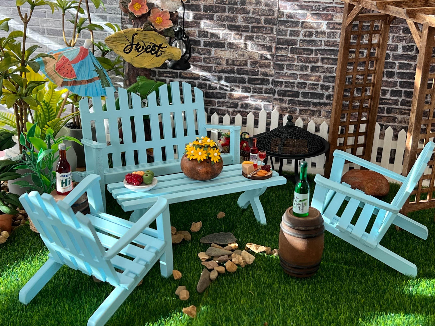 Miniature Blue Adirondack Patio Set – 1:12 Scale Dollhouse Outdoor Furniture __etsy:7231356474