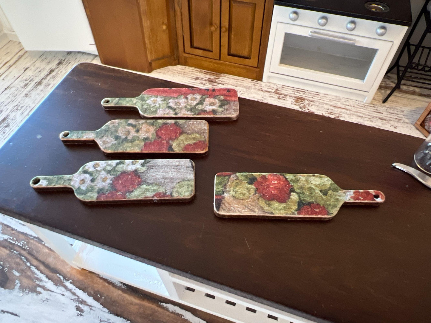 Miniature Cutting Board 1:12 Scale -Wooden Board with Apple & Floral Decoupage for Dollhouse __etsy:7632191091