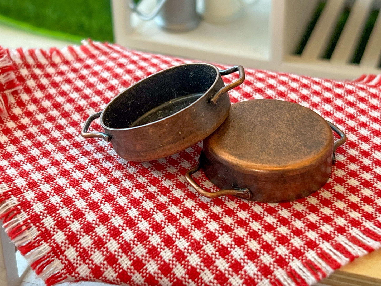 Miniature Aged Copper Pan 1:12 Scale Dollhouse Kitchen Decor __etsy:7924126070