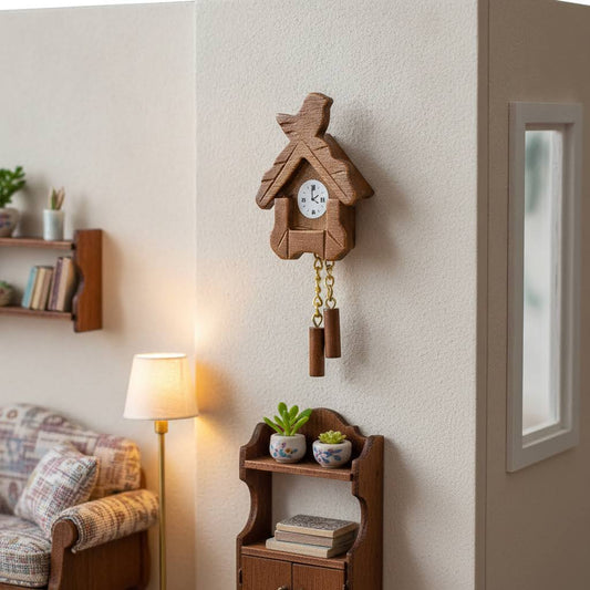 1:12 Scale Miniature Handcrafted Vintage Wooden Cuckoo Clock – Dollhouse Wall Decor