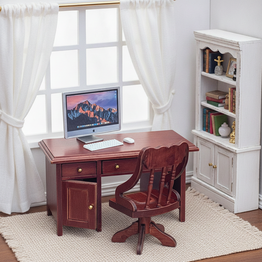 1:12 Scale Miniature Large Desktop Computer Set – 3-Piece Metal Office Computer, Dollhouse Electronics