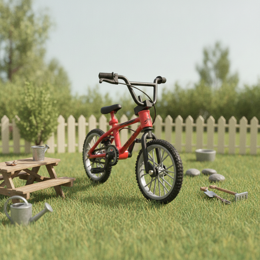 1:12 Scale Miniature Red Mountain Bike – Metal Dollhouse Bicycle with Working Details