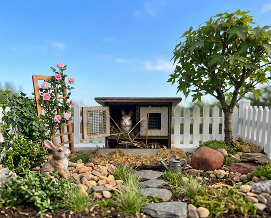 1:12 Scale Miniature Wooden Rabbit Hutch – Dollhouse Farmhouse Garden Decor