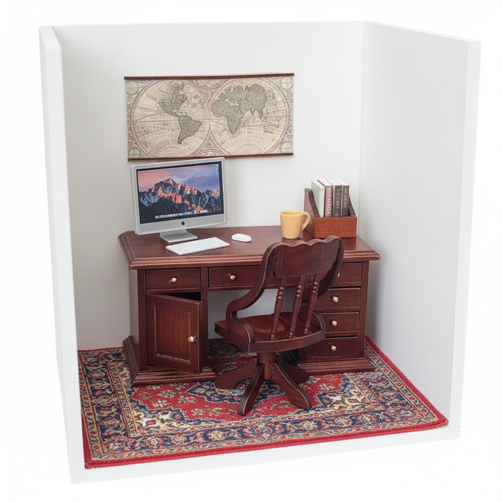 1:12 Scale Miniature Large Desktop Computer Set – 3-Piece Metal Office Computer, Dollhouse Electronics