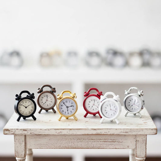 1:12 Scale Miniature Metal Alarm Clock – Dollhouse Bedside Decor, 6 Colors