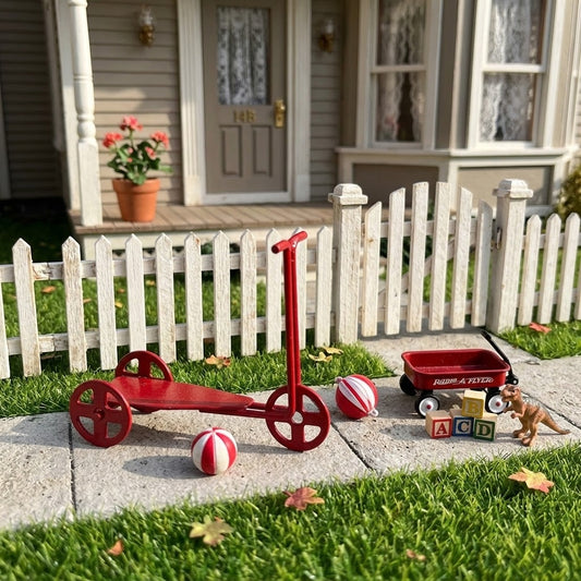 1:12 Scale Miniature Red Three-Wheel Scooter – Vintage Dollhouse Toy