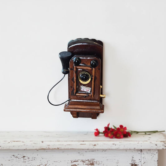 1:12 Scale Miniature Wooden Wall-Mount Telephone – Dollhouse Antique Phone Decor