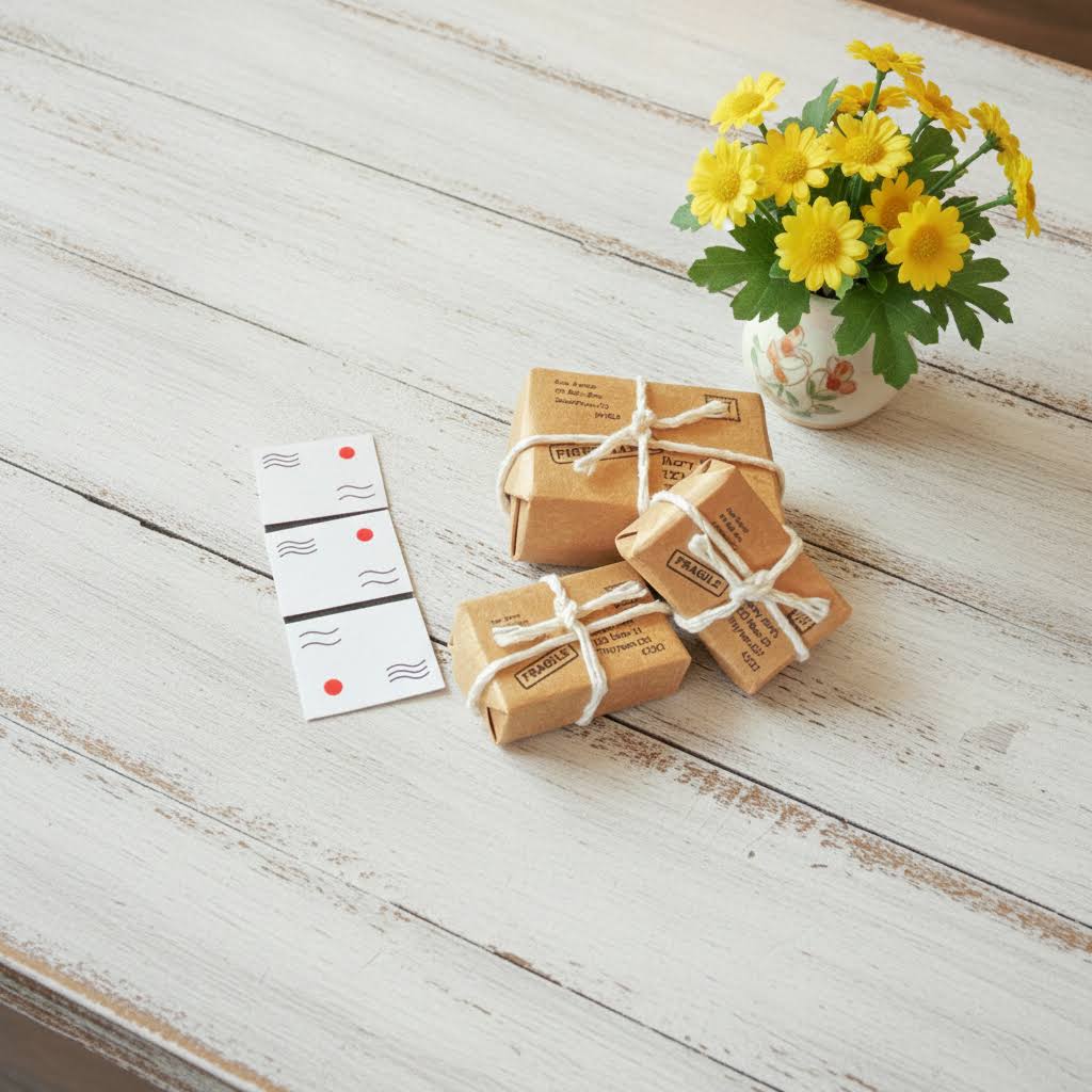 1:12 Scale Miniature Mail Package Set – 6-Piece Dollhouse Parcels & Postcards