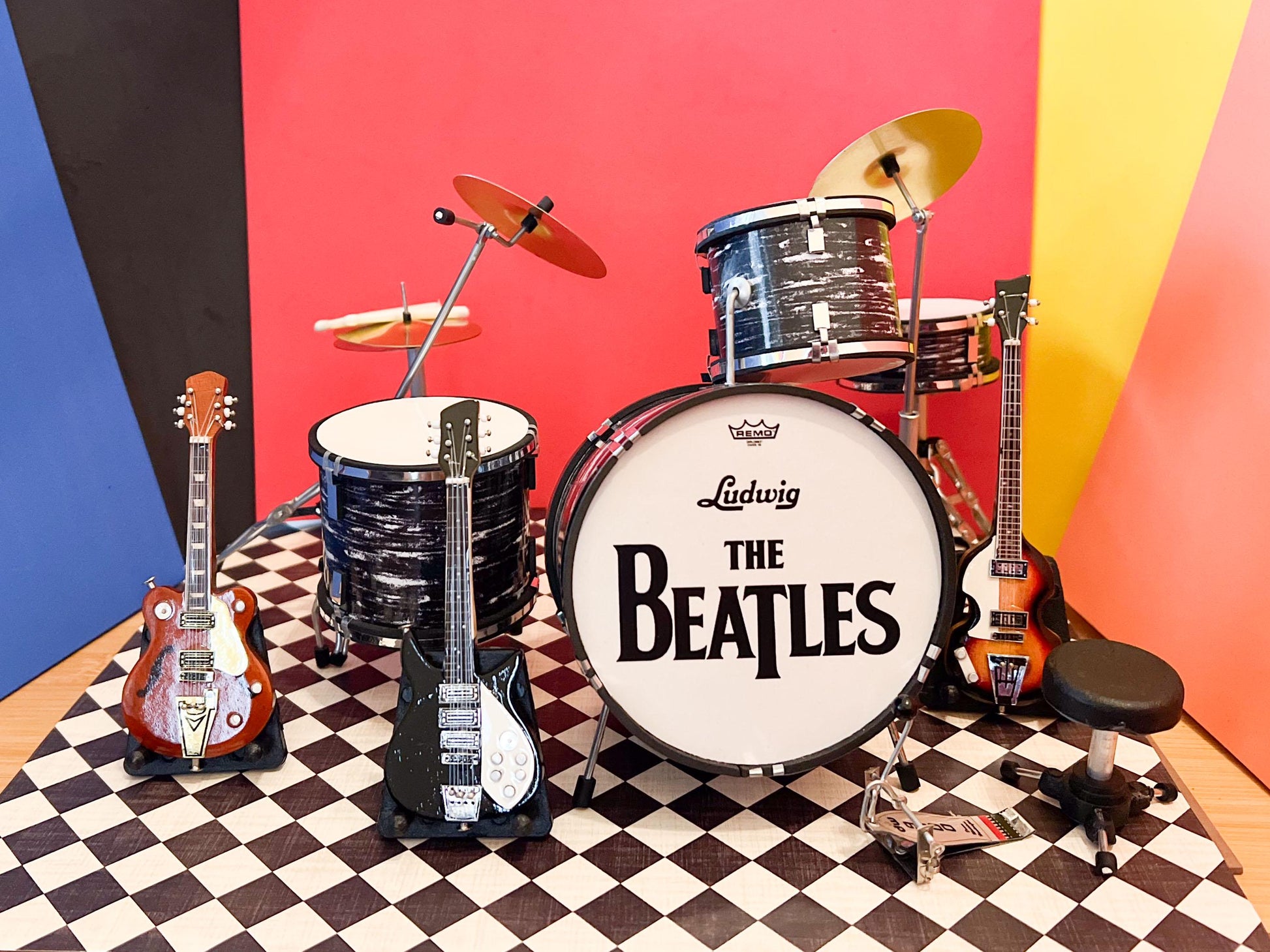 This Beautiful handcrafted Beatles Ringo Starr replica drum set is astonishing to the most precise details. 
This 1:6 drum set will bring a blast from the past to music lovers! Escape from the present... __etsy:6579077464