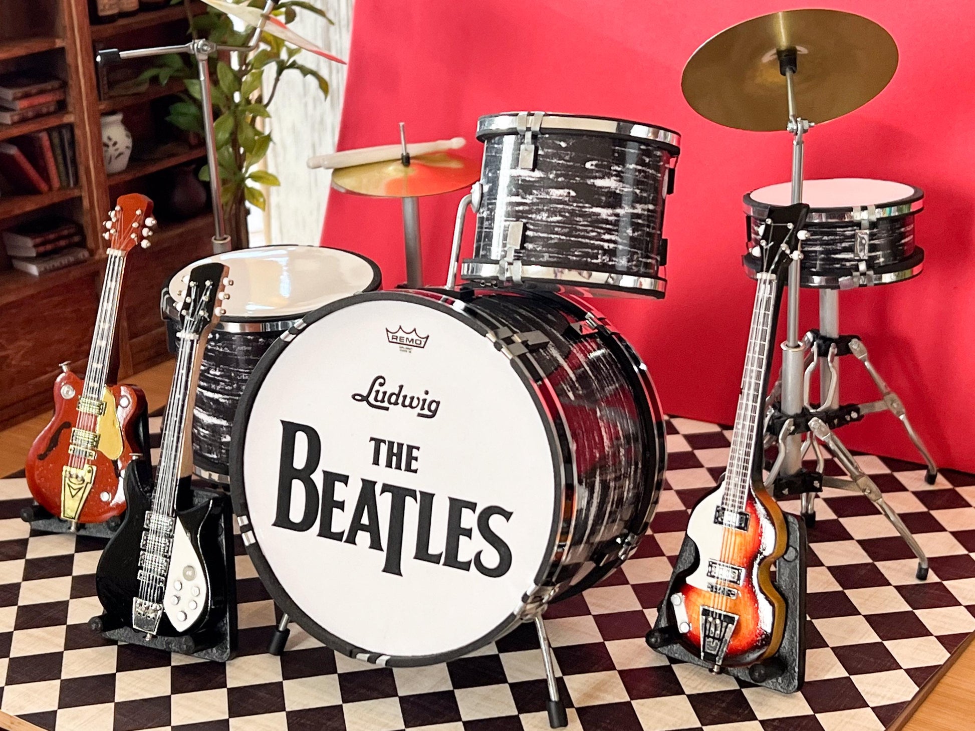 Dollhouse Beatles Ringo Starr Drum Set with Guitars - 1:6 Scale - Miniature Music Room Decor __etsy:6627194925