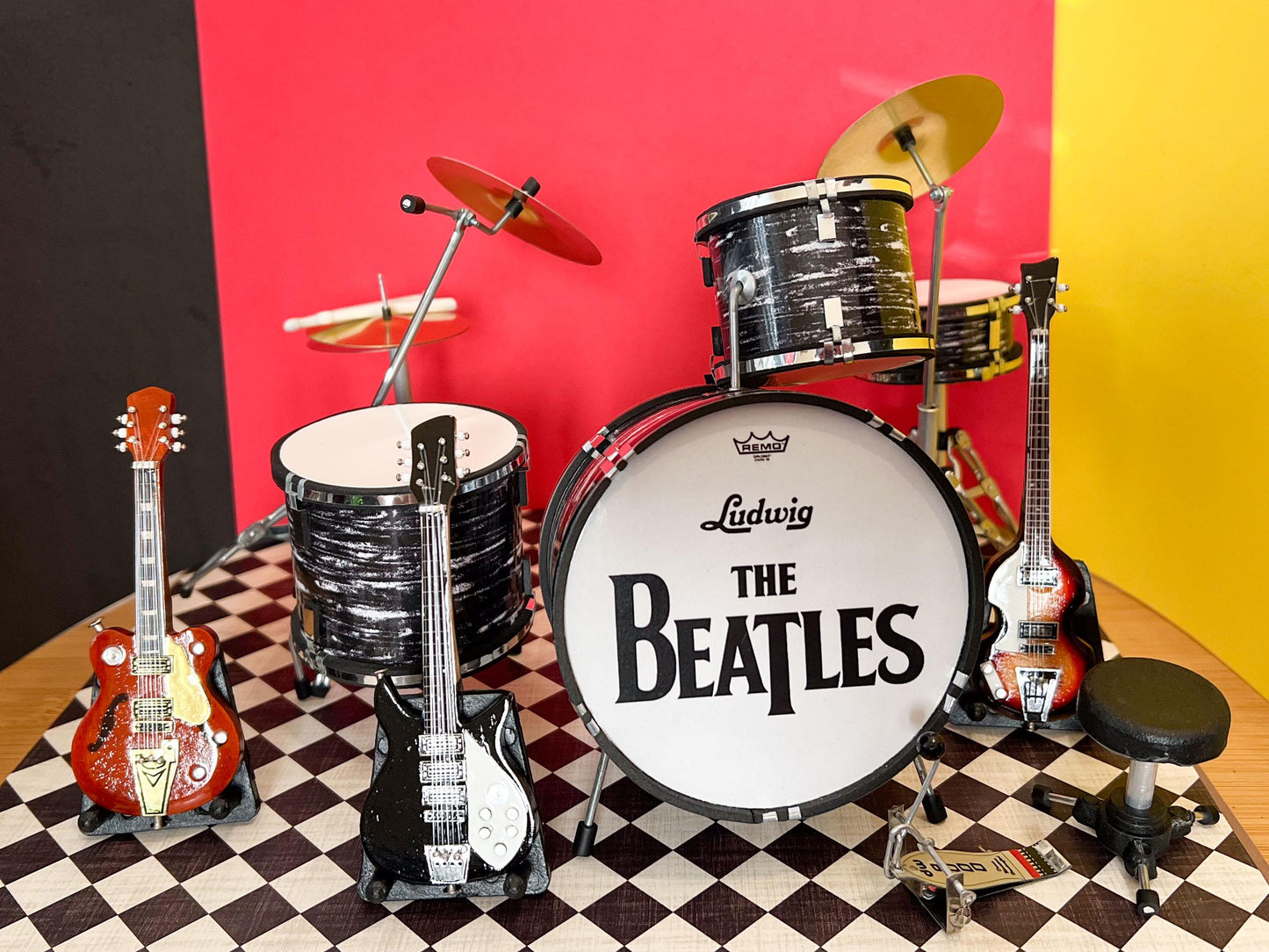 Dollhouse Beatles Ringo Starr Drum Set with Guitars - 1:6 Scale - Miniature Music Room Decor __etsy:6579082984