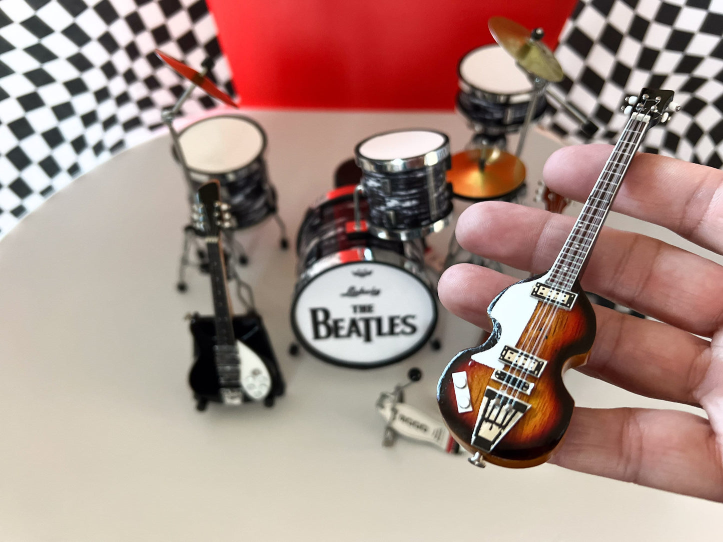 Dollhouse Beatles Ringo Starr Drum Set with Guitars - 1:6 Scale - Miniature Music Room Decor __etsy:5732582637