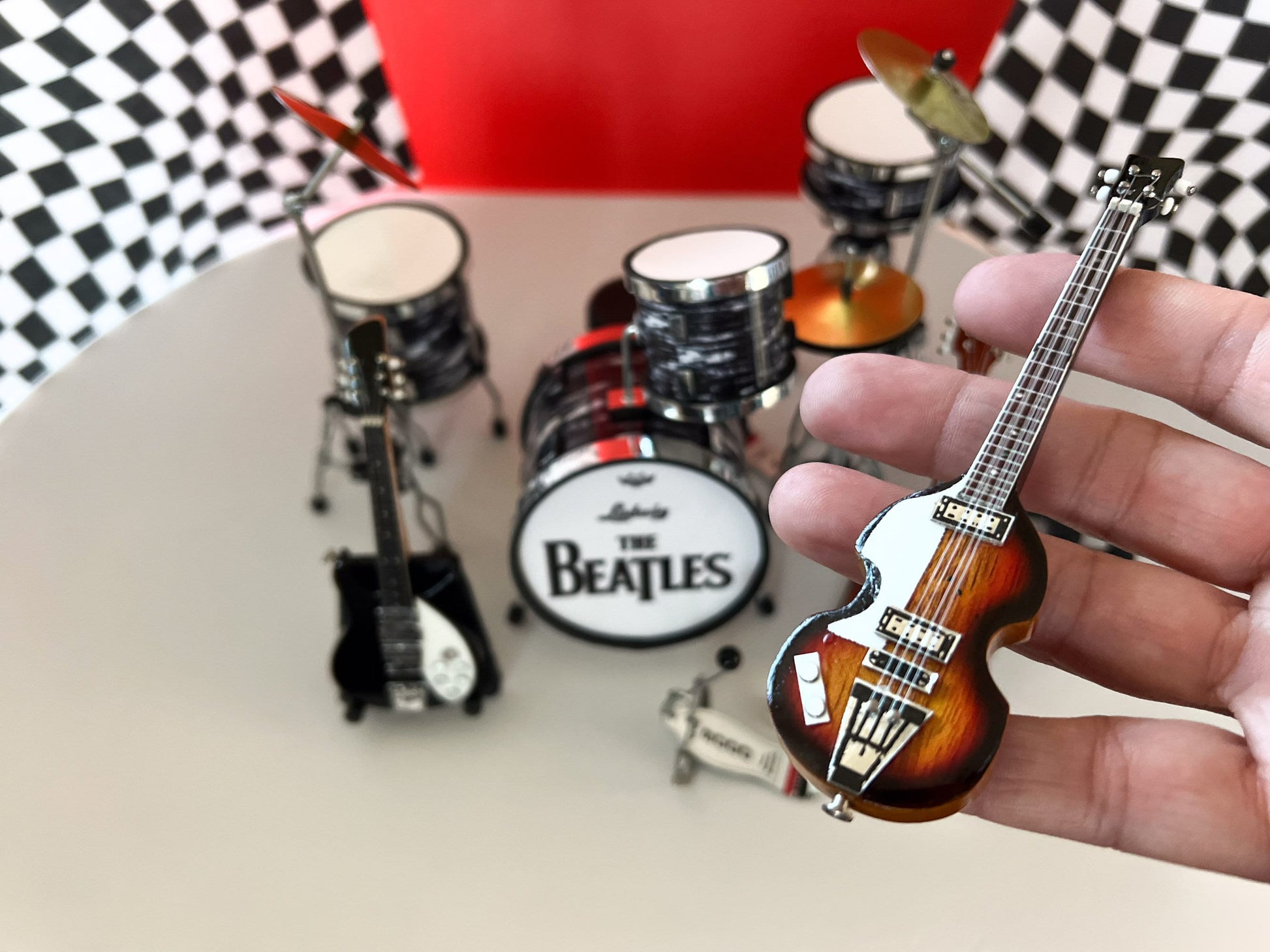 Dollhouse Beatles Ringo Starr Drum Set with Guitars - 1:6 Scale - Miniature Music Room Decor __etsy:5732582637