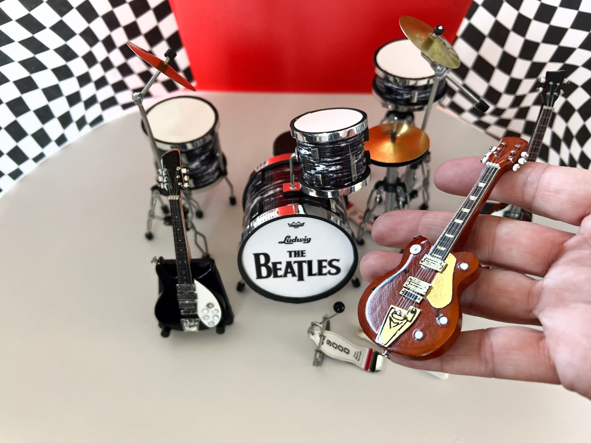 Dollhouse Beatles Ringo Starr Drum Set with Guitars - 1:6 Scale - Miniature Music Room Decor __etsy:5684537836