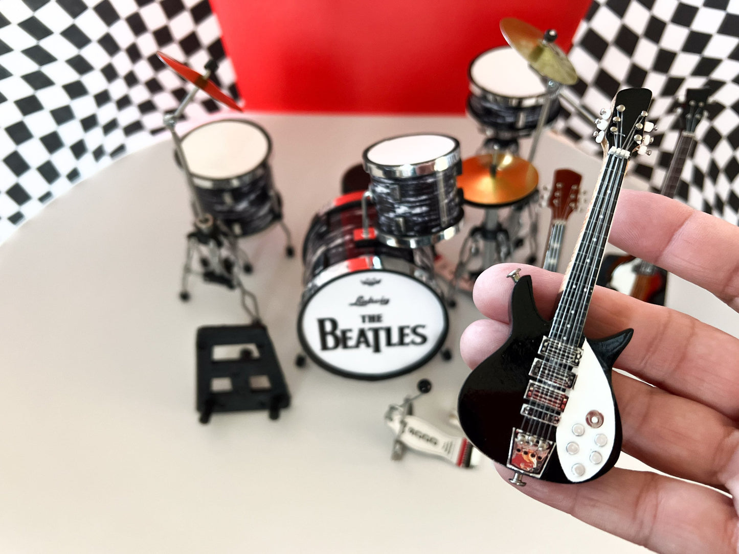 Dollhouse Beatles Ringo Starr Drum Set with Guitars - 1:6 Scale - Miniature Music Room Decor __etsy:5732707191