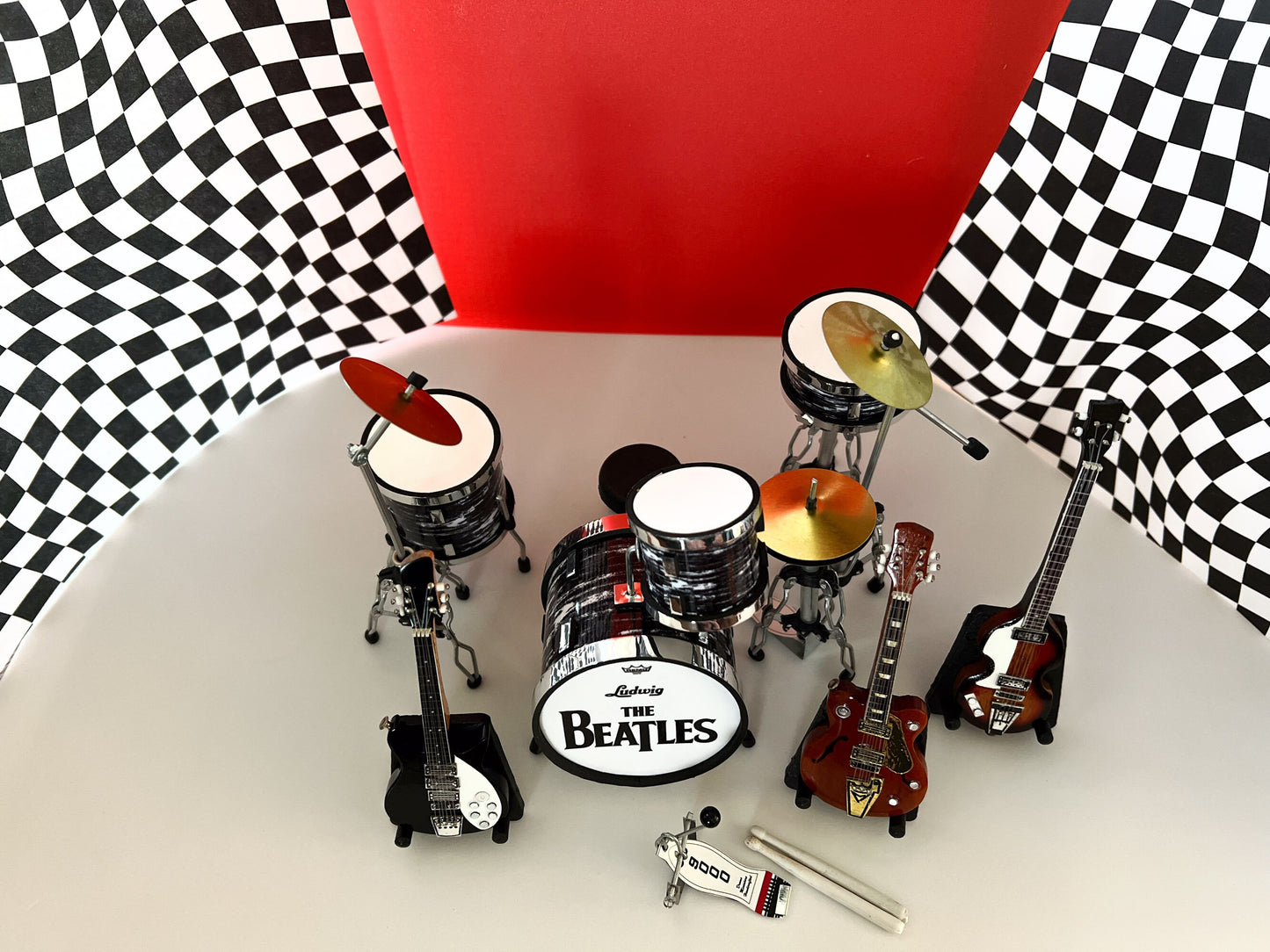 Dollhouse Beatles Ringo Starr Drum Set with Guitars - 1:6 Scale - Miniature Music Room Decor __etsy:5732582939